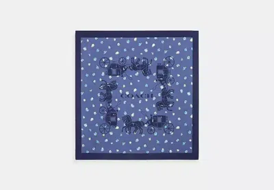Coach Outlet Horse And Carriage Tea Rose Print Silk Bandana In Blue
