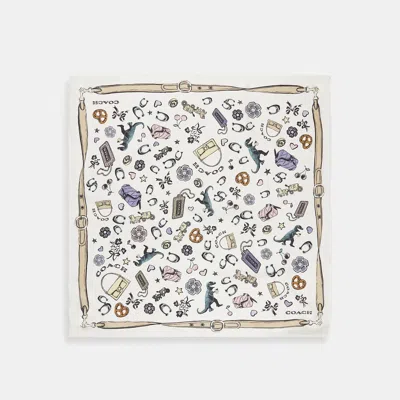 Coach Outlet Iconic Motifs Print Silk Square Scarf In White