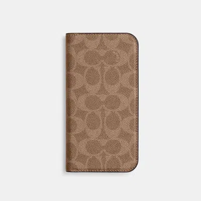 Coach Outlet Iphone 16 Pro Folio In Signature Canvas In Tan