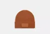 Coach Outlet Knit Beanie With Rubber Patch In Brown