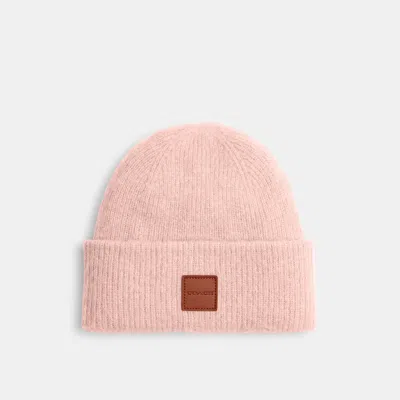 Coach Outlet Knit Beanie With Leather Patch In Orange