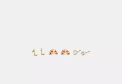 Coach Outlet L Initial Stud Earrings Set In Yellow