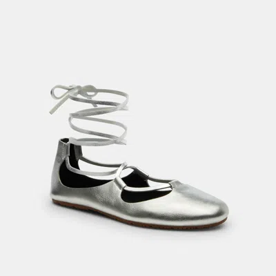 Coach Outlet Lace-up Soft Ballet Flat In Silver