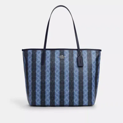 Coach Outlet Large City Tote Bag In Signature Canvas With Stripe In Multi