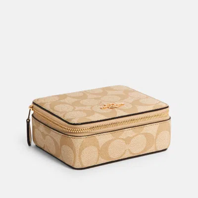 Coach Outlet Large Jewelry Box In Signature Canvas In Beige