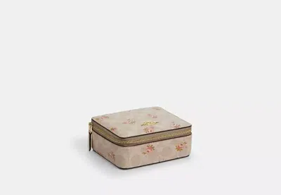 Coach Outlet Large Jewelry Box In Signature Canvas With Floral Print In Sand