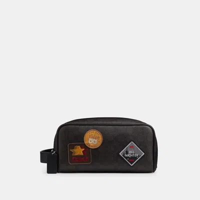 Coach Outlet Large Travel Kit In Signature Canvas With Patches In Purple