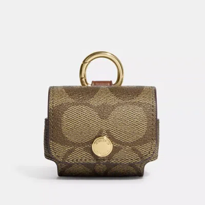 Coach Outlet Large Wireless Earbud Case In Signature Canvas In Beige