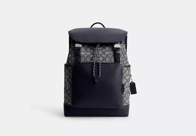 Coach Outlet League Flap Backpack In Signature Jacquard In Blue