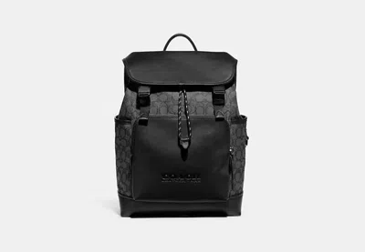Coach Outlet League Flap Backpack In Signature Jacquard In Black