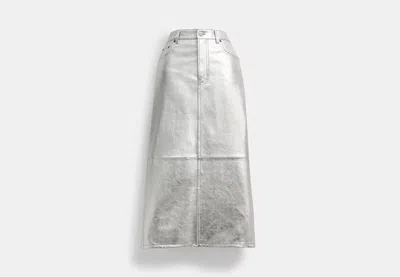 Coach Outlet Leather Long Skirt In Metallic In Silver