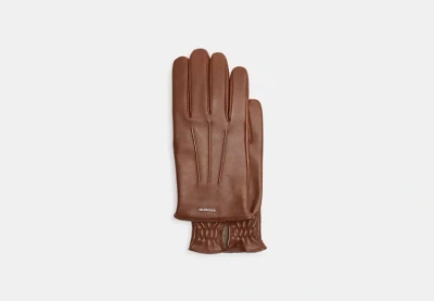 Coach Outlet Leather Tech Gloves In Brown