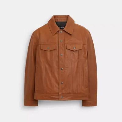 Coach Outlet Leather Trucker Jacket In Brown