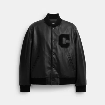Coach Outlet Leather Varsity Jacket In Black