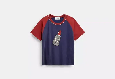 Coach Outlet Lipstick Graphic Raglan T-shirt In Organic Cotton In Blue