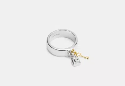 Coach Outlet Lock And Key Charm Ring In Metallic