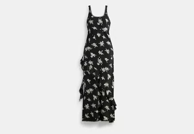 Coach Outlet Long Floral Ruffle Dress In Black