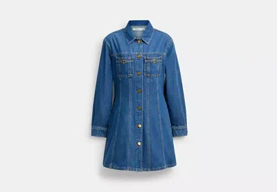 Coach Outlet Long Sleeve Denim Dress In Organic Cotton In Blue