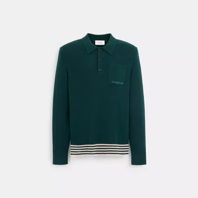 Coach Outlet Long Sleeve Knit Polo In Green