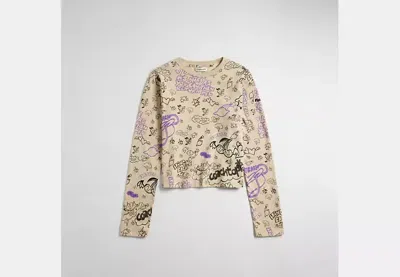 Coach Outlet Long Sleeve T-shirt: Comic Book Print In Neutral