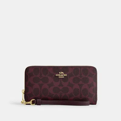 Coach Outlet Long Zip Around Wallet In Gold/black Currant
