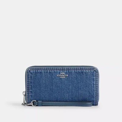 Coach Outlet Long Zip Around Wallet In Denim In Multi