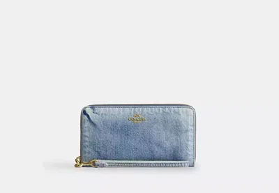 Coach Outlet Long Zip Around Wallet In Loved Denim In Blue