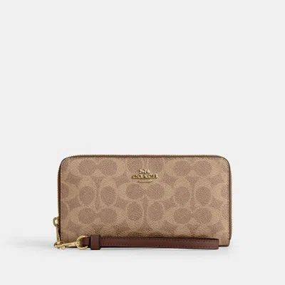 Coach Outlet Long Zip Around Wallet In Signature Canvas In Blue