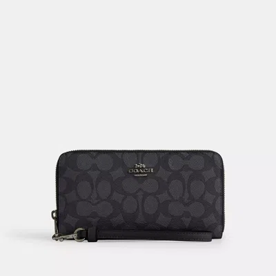 Coach Outlet Long Zip Around Wallet In Signature Canvas In Grey