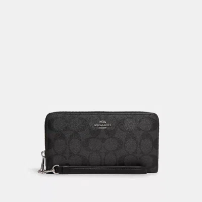 Coach Outlet Long Zip Around Wallet In Signature Canvas In Grey