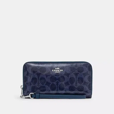 Coach Outlet Long Zip Around Wallet In Signature Canvas In Blue
