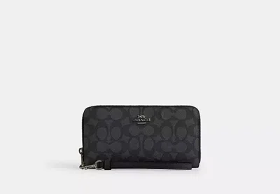 Coach Outlet Long Zip Around Wallet In Signature Canvas In Grey