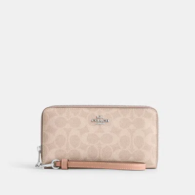 Coach Outlet Long Zip Around Wallet In Signature Canvas In Neutral