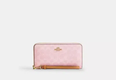 Coach Outlet Long Zip Around Wallet In Signature Canvas In Pink