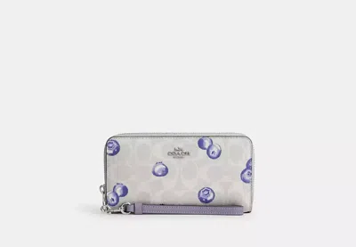Coach Outlet Long Zip Around Wallet In Signature Canvas With Blueberry Print In Gray