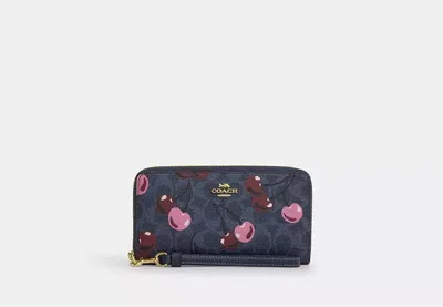 Coach Outlet Long Zip Around Wallet In Signature Canvas With Cherry Print In Multi