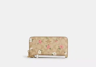 Coach Outlet Long Zip Around Wallet In Signature Canvas With Floral Print In Multi