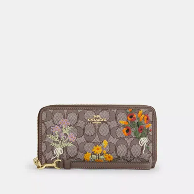 Coach Outlet Long Zip Around Wallet In Signature Jacquard With Floral Embroidery