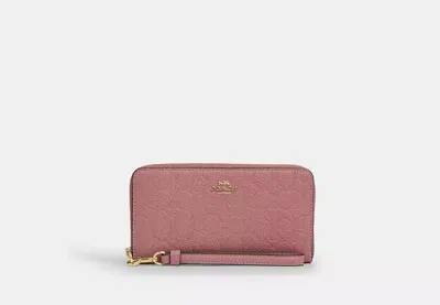 Coach Outlet Long Zip Around Wallet In Signature Leather In Pink