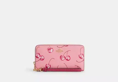Coach Outlet Long Zip Around Wallet With Cherry Print In Pink