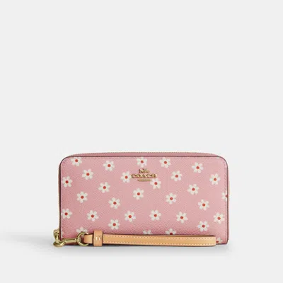 Coach Outlet Long Zip Around Wallet With Floral Print In Pink