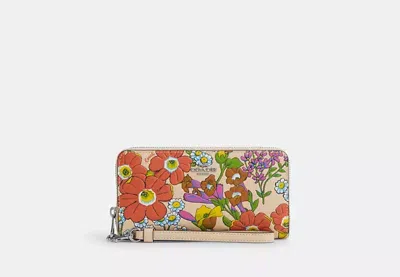 Coach Outlet Long Zip Around Wallet With Floral Print In White