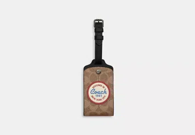 Coach Outlet Luggage Tag In Signature Canvas With Patches In Beige