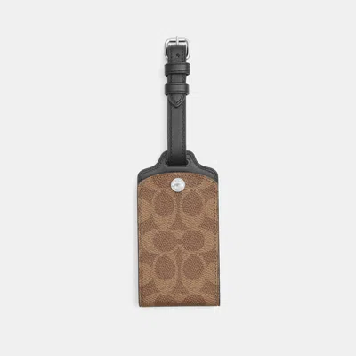 Coach Outlet Luggage Tag In Silver/tan/black