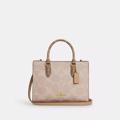 Coach Outlet Maggie Small Tote Bag In Blocked Signature Canvas In Beige