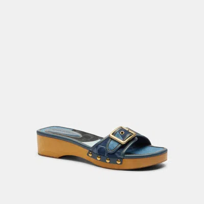Coach Outlet Margot Wooden Sandal With Signature Patchwork In Denim