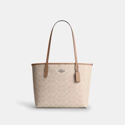 Coach Outlet Medium City Tote Bag In Signature Canvas In Neutral