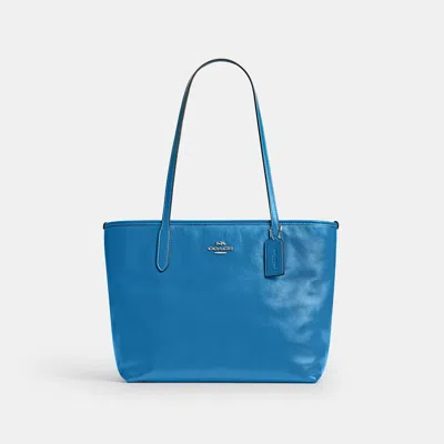 Coach Outlet Medium City Tote Bag In Silver/blue Jay