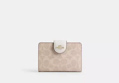 Coach Outlet Medium Corner Zip Wallet In Signature Canvas In Beige