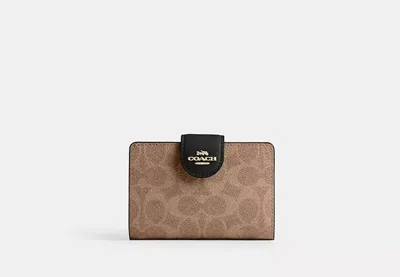 Coach Outlet Medium Corner Zip Wallet In Signature Canvas In Beige